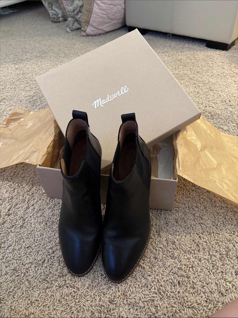 Madewell Black Leather Chelsea Ankle Boots